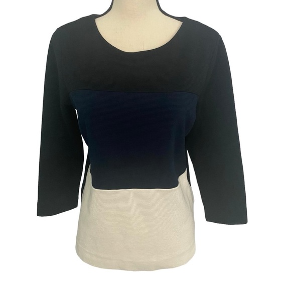 Madewell Women’s Top Gallerist Ponte Color Block Black Navy Cream Sweater Sz M - Picture 2 of 11